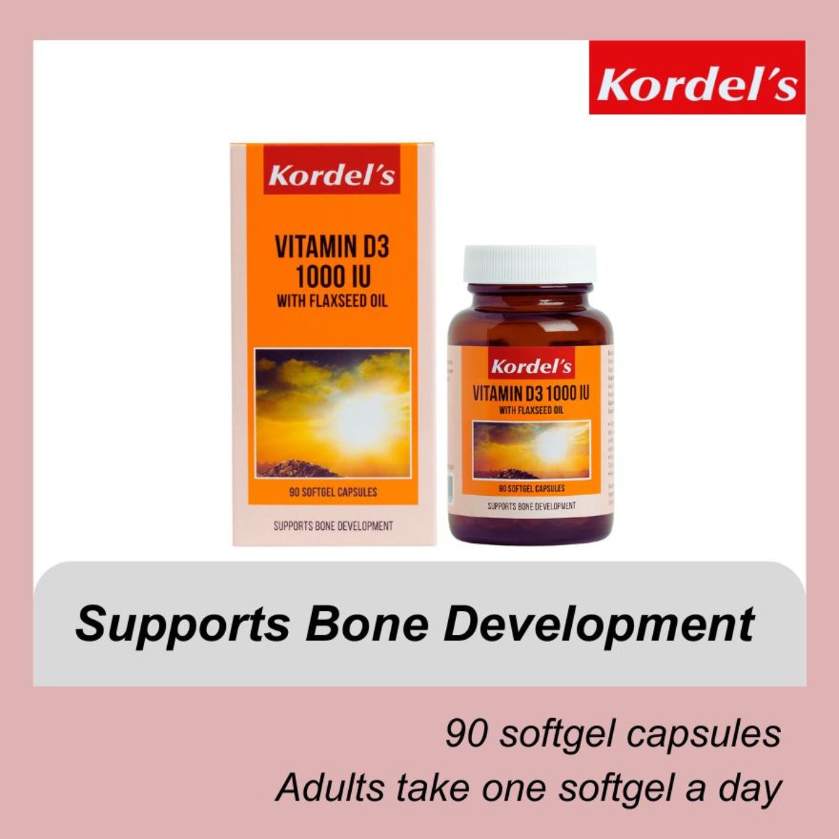 Kordel's Vitamin D3 1000 IU with Flaxseed Oil 90 Softgels - Manadr